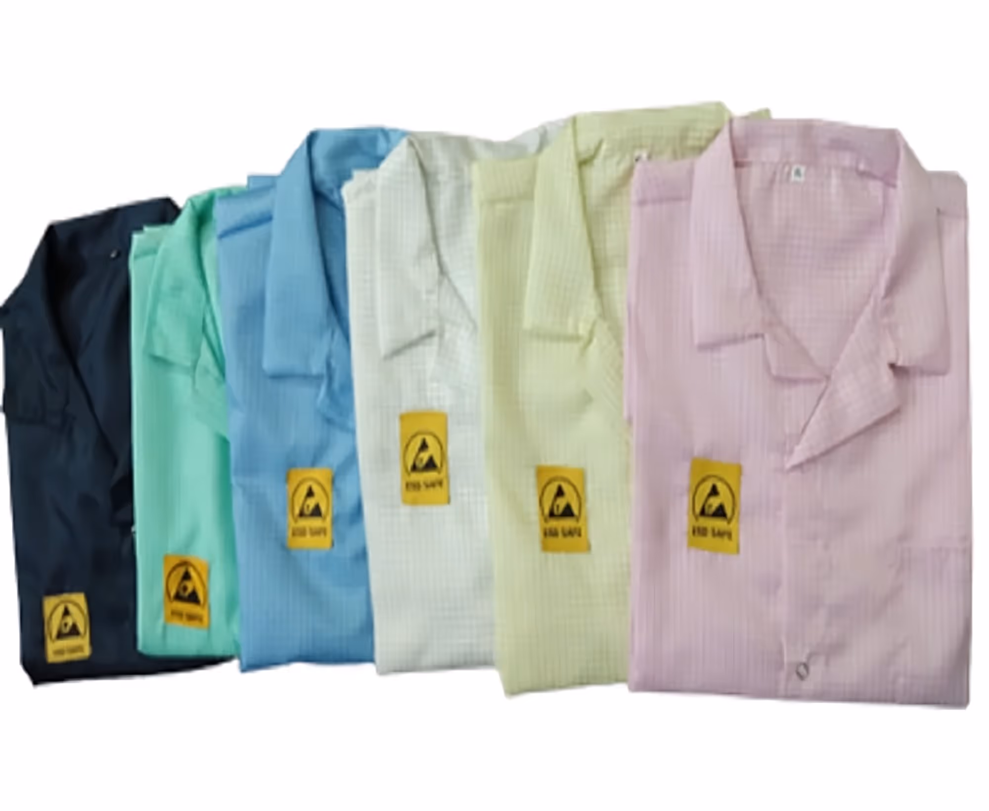 ESD aprons in black, green, blue, white, yellow and pink