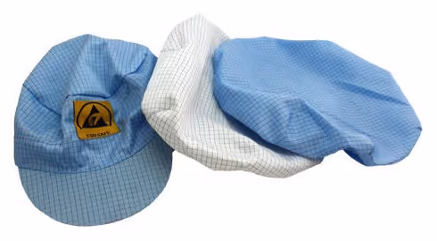 Blue and white ESD caps for controlled work areas
