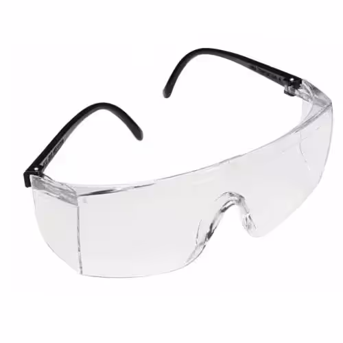 Clear safety eyewear with black temple arms